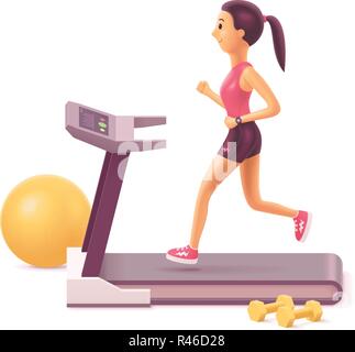 Vector woman running on treadmill Stock Vector