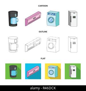 Home appliances and equipment cartoon,outline,flat icons in set collection for design.Modern household appliances vector symbol stock  illustration. Stock Vector