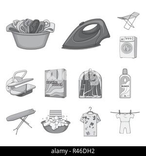 Dry cleaning equipment monochrome icons in set collection for design. Washing and ironing clothes vector symbol stock  illustration. Stock Vector