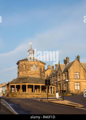 The butter Market / market cross erected in 1747 standing in the high street in the Teesdale market town of Barnard Castle County Durham England UK Stock Photo