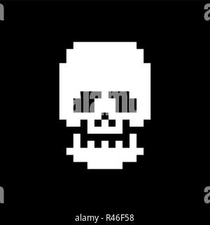 Skull pixel art. Bones anatomy 8 bit. Pixelate Human Skeleton system 16bit. Old game computer graphics style Stock Vector