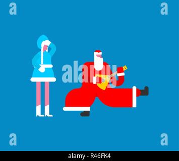 Father Frost dancing.  Russian Santa Claus. Snow Maiden is experiencing Spanish shame. Drunk cheerful grandfather. Traditional New Year in Russia Stock Vector