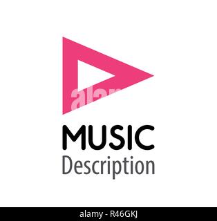 Music logo pink color. Pink Play button of player isolated on white - Vector emblem. Stock Vector