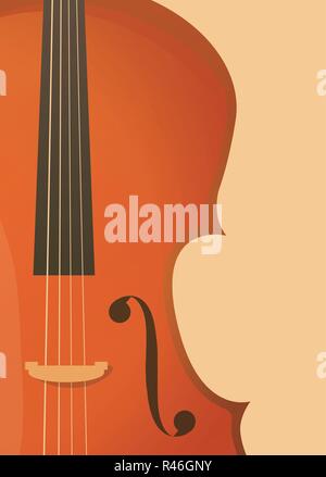 Vertical Banner in retro style with Fiddle, Violin or Cello for music concert or festival, symphony performance. Stock Vector