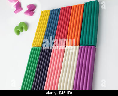 close up.pieces of plasticine isolated on white background Stock Photo