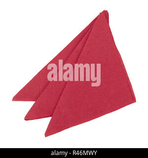Three red paper napkins, serviettes folded to triangles and isolated on white background Stock Photo