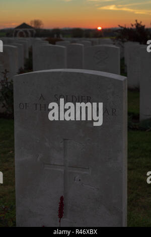 Sunset at Tyne Cot British military cemetery near Ypres Stock Photo