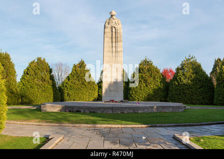 Brooding Soldier Canadian Memorial at Vancouver Corner, St Julien, near Ypres, Belgium Stock Photo