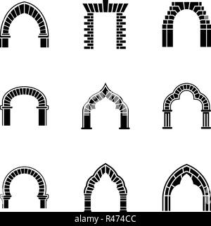 Arch way icons set, simple style Stock Vector