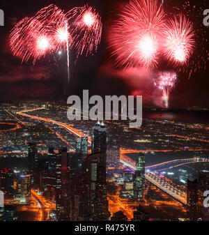 Amazing New Year fireworks display in Dubai, UAE Stock Photo