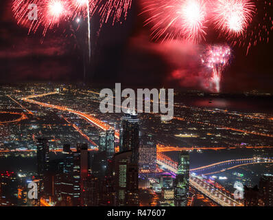 Amazing New Year fireworks display in Dubai, UAE Stock Photo