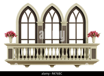 Classic balcony with triple lancet window Stock Photo