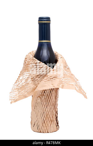 wine bottle with wrapping paper Stock Photo