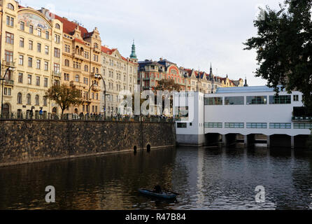 Masarykovo nábřeží and the gallery/bridge Mánes Stock Photo