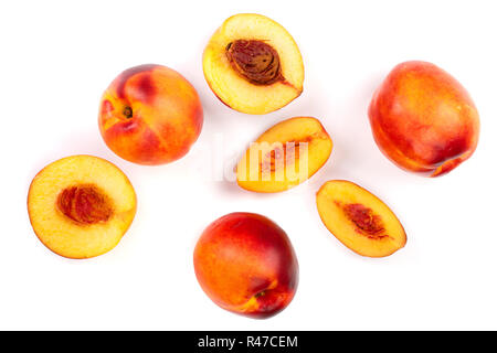 ripe nectarine isolated on white background. Top view. Flat lay pattern Stock Photo