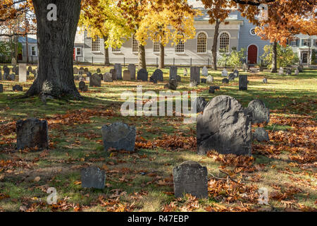 Christ Church and The Old Burying Ground in Harvard Square, Cambridge, MA Stock Photo