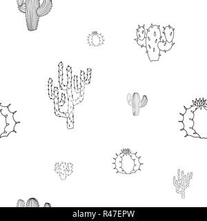 Vector seamless pattern with cactuses isolated on white background Stock Vector