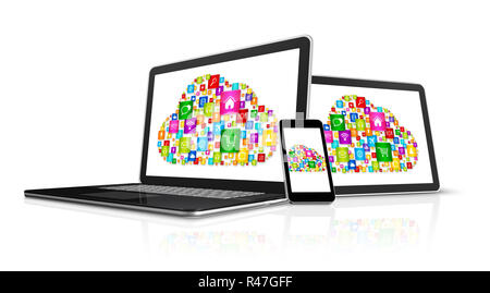 Cloud computing symbol in electronic devices Stock Photo