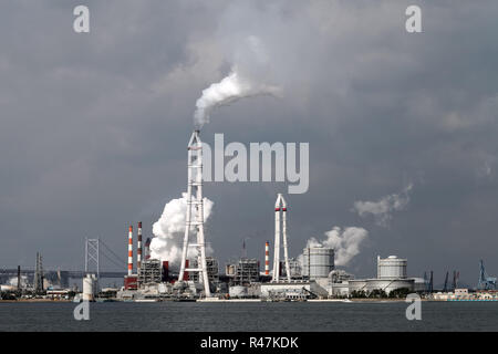 industrial plant with smoke stacks Stock Photo