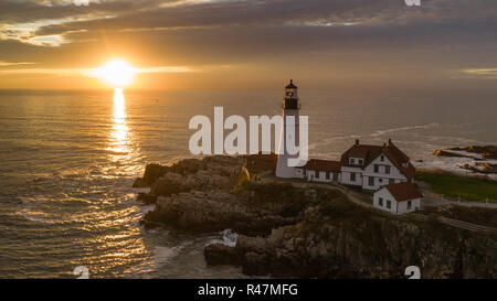 Aerial view Portland Head Lighthouse tower State of Maine Stock Photo