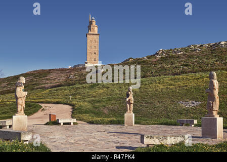 Ártabros sculptures of the Sculpture Park of the Tower of Hercules, work of Arturo Andrade in the city of A Coruña, Galicia, Spain Stock Photo