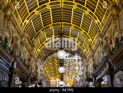 Leeds, UK. County Arcade in the Victoria Quarter, Leeds City Centre. The mall is decorated for Christmas. Stock Photo