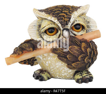 Ceramic statuette of an owl isolated on a white background. Stock Photo