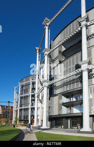 Gas Holders Park with converted luxury apartments from Victorian gas holders Kings Cross London England Stock Photo