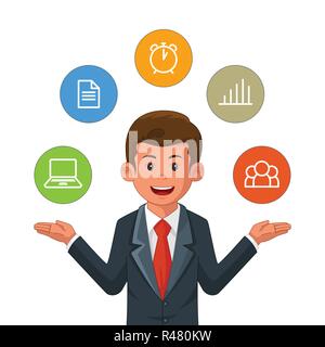 A vector illustration of Businessman Working on Many Tasks Stock Vector