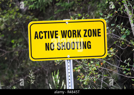 A active work zone no shooting sign. Stock Photo