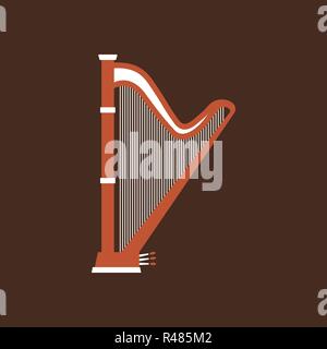 Harp flat vector icon. Classic music instrument Stock Vector