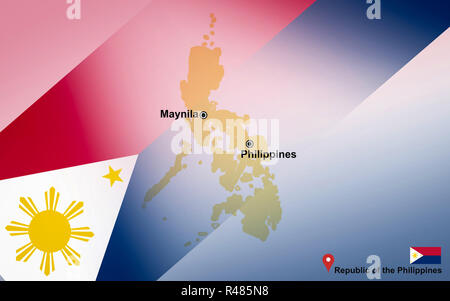 Philippines map and Maynila with location map pin and Philippines flag on travel map of Asia - Republic of the Philippines Stock Photo