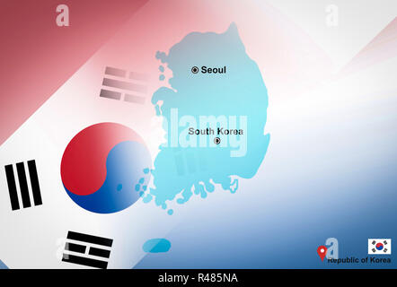 South Korea map and Seoul with location map pin and South Korea flag on map travel of Asia - Republic of Korea Stock Photo