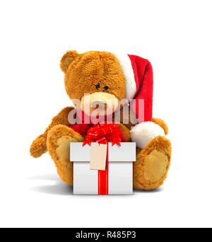 Brown teddy bears with red gift box on white Stock Photo - Alamy