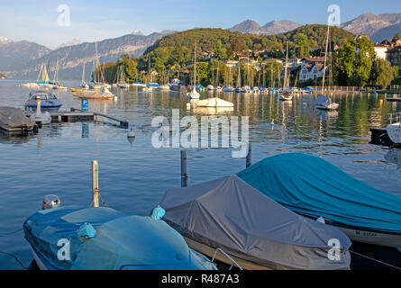 View over Lake Thun at Spiez Stock Photo
