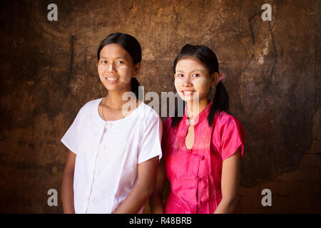 Two young Myanmar girls portrait Stock Photo