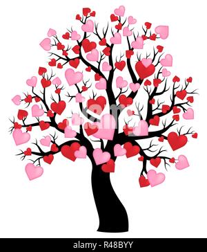 Silhouette of tree with hearts theme 1 Stock Photo