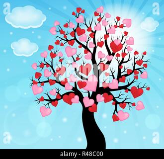 Silhouette of tree with hearts theme 2 Stock Photo