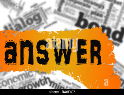 Word cloud with answer word on yellow and red banner Stock Photo