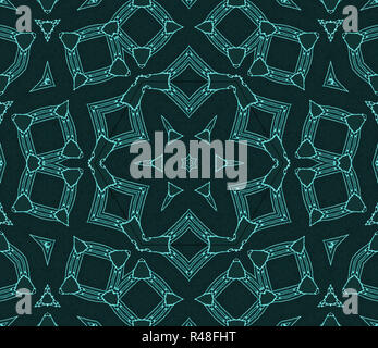 Abstract geometric background, seamless diamond pattern with turquoise outlines, dark green ornament hexagonal in star shape, delicate and extensive, drawing Stock Photo