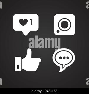 Social media icons on black background Stock Vector