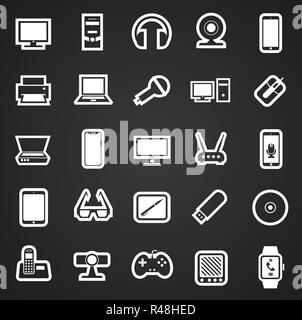Cool gadgets and electronic devices set on black background Stock Vector