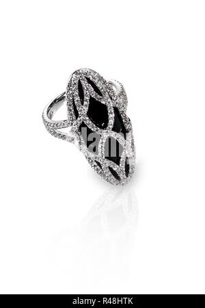 black diamond onyx fashion engagement wedding ring Stock Photo