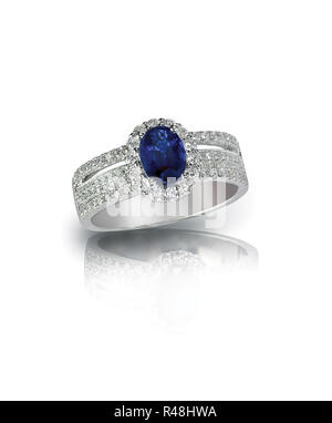 Beautiful sapphire and diamond wedding engagment ring Stock Photo