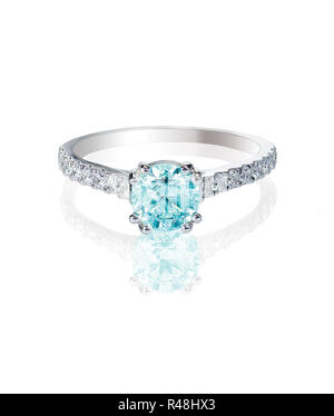 Blue Diamond engagment wedding ring Stock Photo