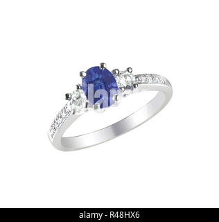 Beautiful sapphire and diamond wedding engagment ring Stock Photo