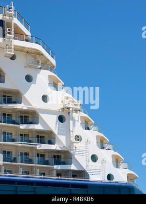 big cruise ship docked in port,prow detail Stock Photo