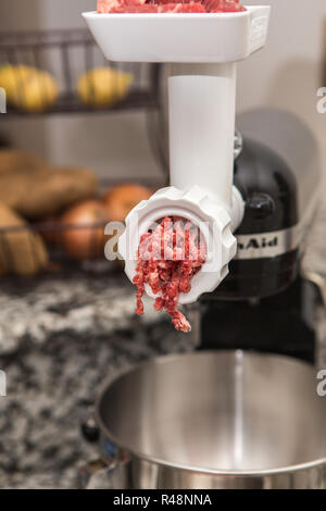 homemade ground beef (minced beef) being prepared in a home kitchen Stock Photo