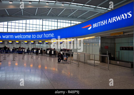British Airways Welcome to our home Sign Advertising poster at Heathrow Airport International Airport in London, United Kingdom. Stock Photo