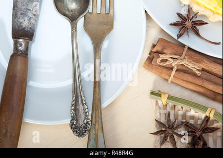 rustic table set Stock Photo